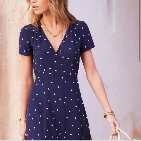 Sezane Silk Wrap Dress Navy Pea  Mini NWT - Picture 5 of 9